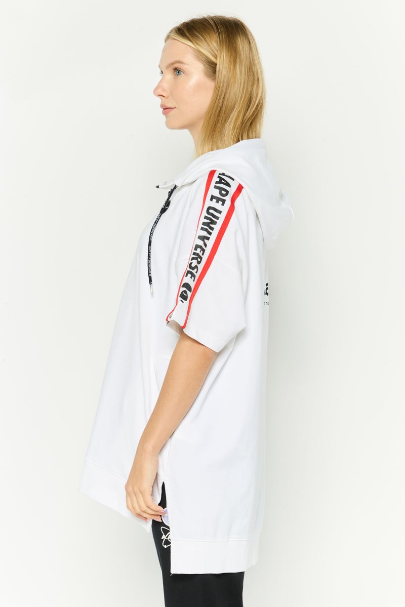 Aape By A Bathing Ape Women Hooded  Brand Logo Short Sleeves Sweatshirt, White Combo - Image 4